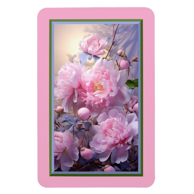 Íman Ímã Flexível com Botões e Flores de Peônia Rosa (Vertical)
