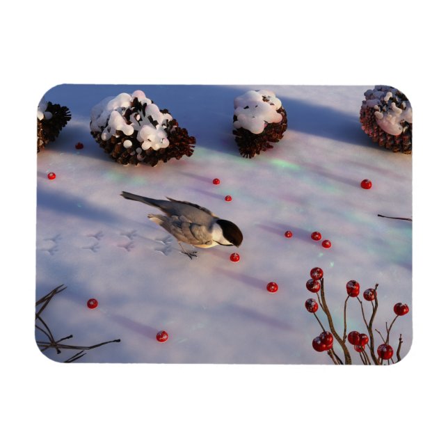 Íman Ímã Flexível de Inverno Chickadee (Horizontal)