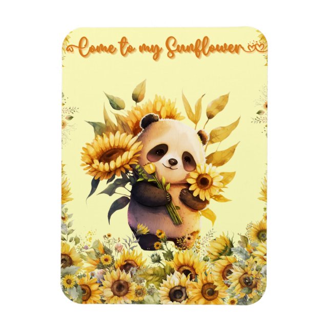 Íman Ímã Flexível de Panda Fofinho Segurando Girassóis (Vertical)