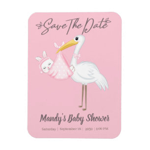 Íman Ímã Flexível de Salvar Data Cute Pink Stork