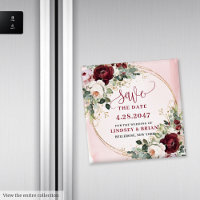 Ímã Floral Boho Elegante Rosa Borgonha Dourado