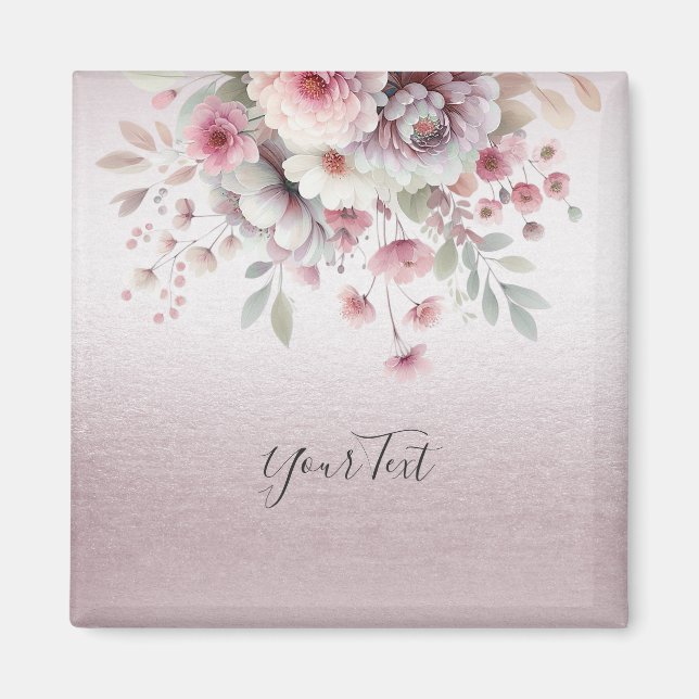 Íman Ímã Floral Branco Rosa Moderno (Frente)