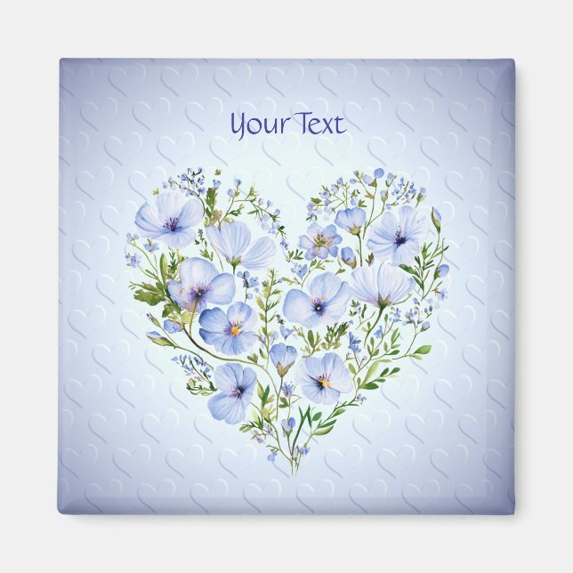 Íman Ímã Floral Coração Azul (Frente)