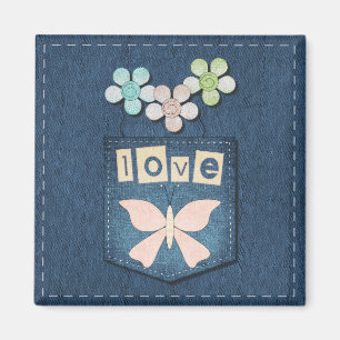 Íman Ímã floral da borboleta do amor de calças de ganga