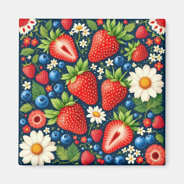 Íman ímã floral de morango (Frente)