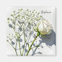 Íman Ímã Floral de Rosa Branca Personalizado