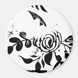 Íman Ímã Floral Desbotado Preto e Branco Clássico 3"