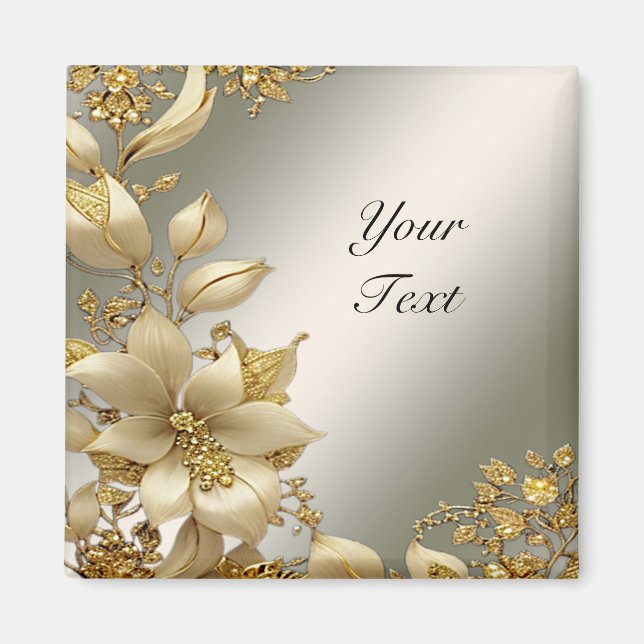 Íman Ímã Floral Dourado (Frente)