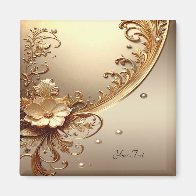 Íman Ímã Floral Dourado Ornamentado (Frente)
