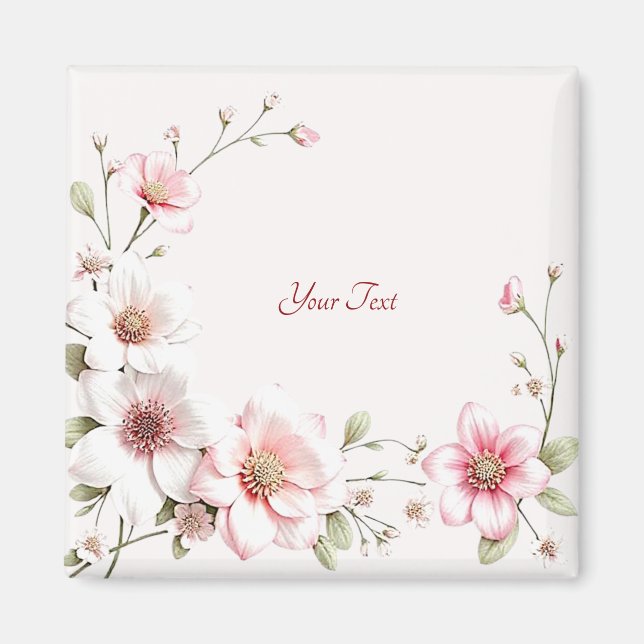 Íman Ímã Floral Rosa Branco Elegante (Frente)