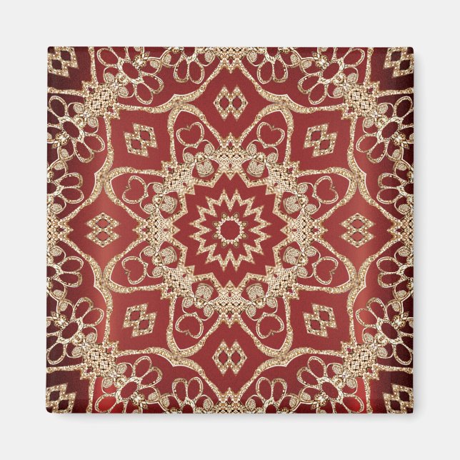 Íman Ímã Floral Vermelho Dourado Moderno (Frente)