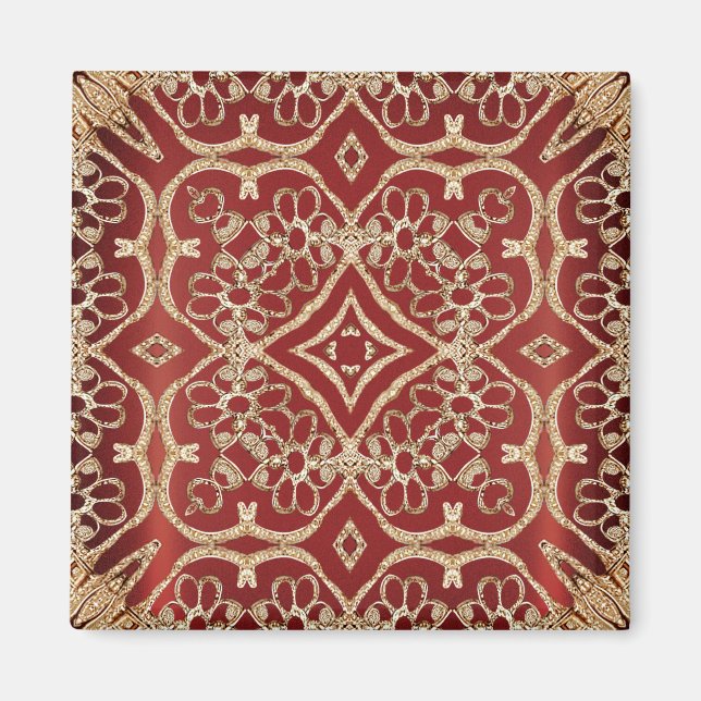 Íman Ímã Floral Vermelho Dourado Moderno (Frente)