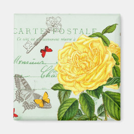Íman Ímã floral vintage francês c/ rosa amarela