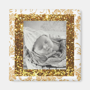 Íman Ímã Glittery branco e Dourado da foto do bebê