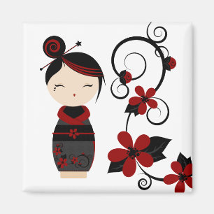 Íman Ímã gótico de Kokeshi e de flores