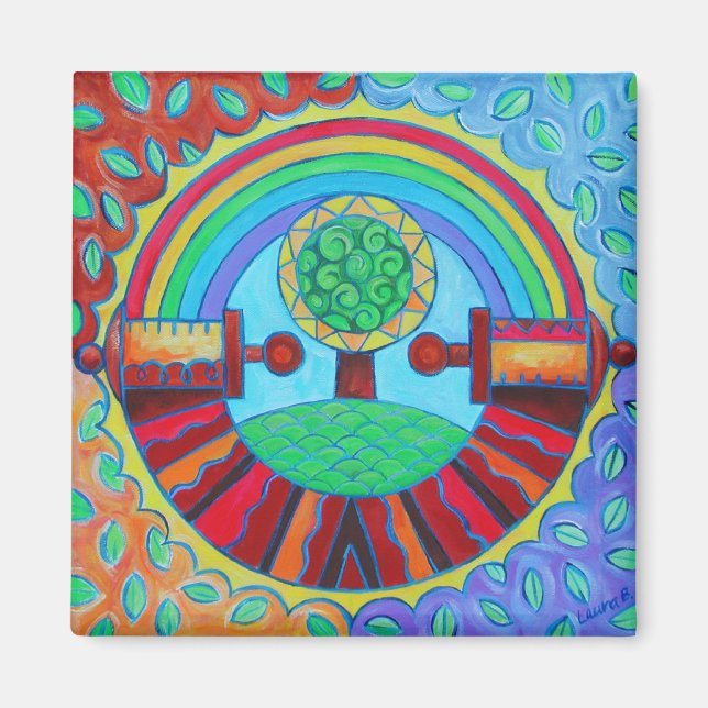 Íman Ímã Mandala Arco-íris (Frente)