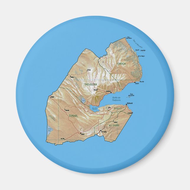 Íman Ímã Mapa do Djibuti (Frente)