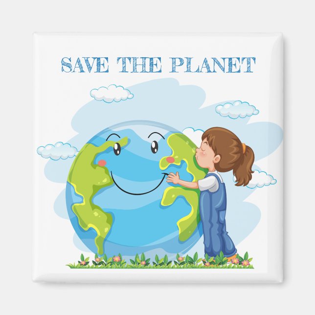 Íman Ímã Menina Salvando o Planeta (Frente)