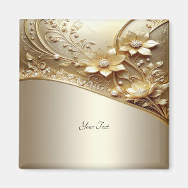 Íman Ímã Moderno Ornamentado Dourado Floral com Pérolas