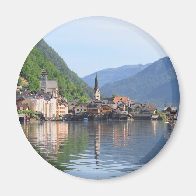 Íman imã mostrando a cidade e o lago de Hallstatt, Áust (Frente)