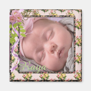 Íman Ímã novo floral da foto do bebê do vintage