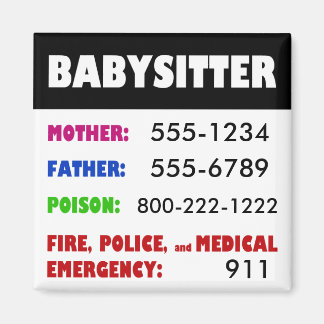 Íman ímã Números de Telefone de Emergência da Babysitte