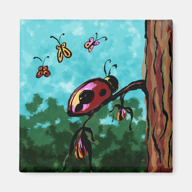 Íman Ímã, Pintura de Joaninha em um Galho (Frente)