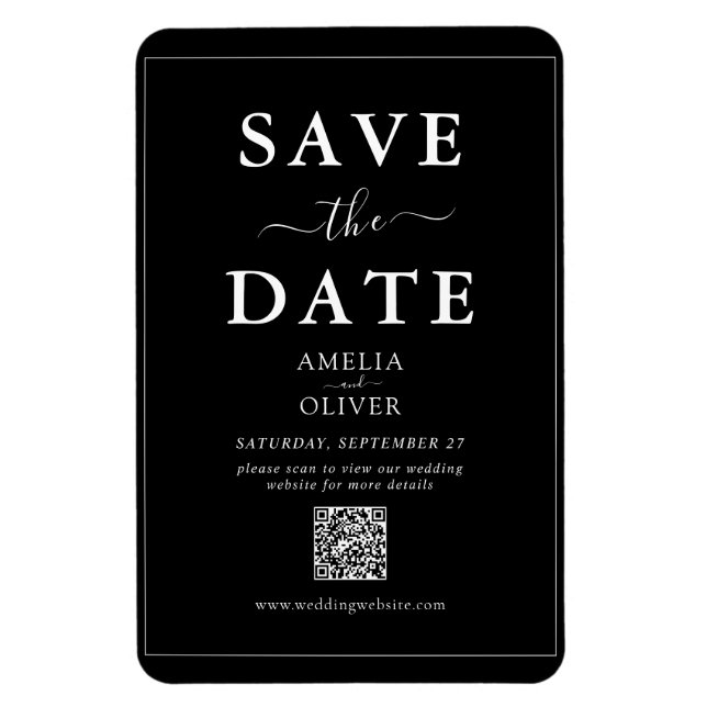 Íman Ímã Preto Código QR Casamento Moderno Salve a Data (Vertical)