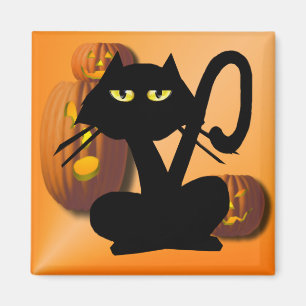 Íman Ímã preto liso do Dia das Bruxas do gatinho