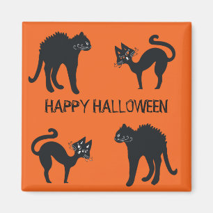 Íman Ímã Quadrado 5,1 Cm Feliz Halloween Gatos Pretos