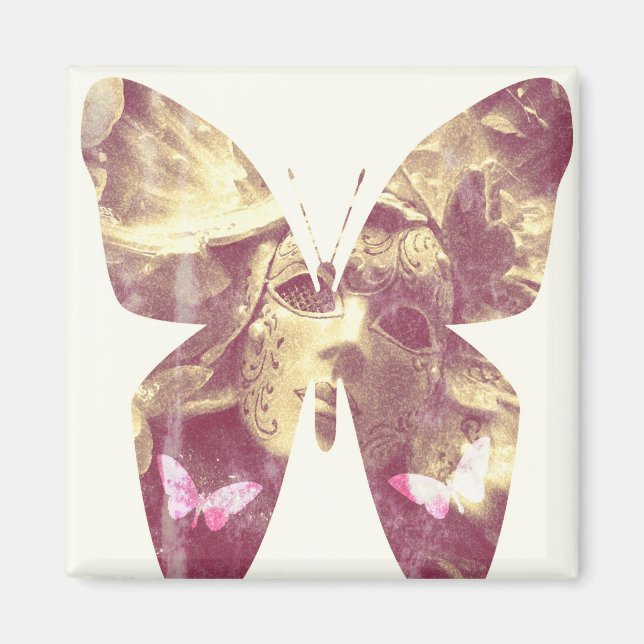 Íman Ímã Quadrado Borboleta Rosa (Frente)