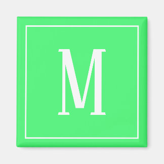 Íman Ímã Quadrado Branco com Monograma em Verde Claro