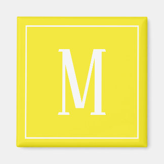 Íman Ímã Quadrado Branco em Amarelo com Monograma