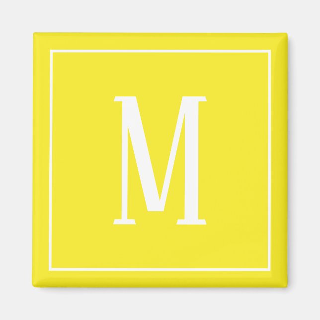 Íman Ímã Quadrado Branco em Amarelo com Monograma (Frente)
