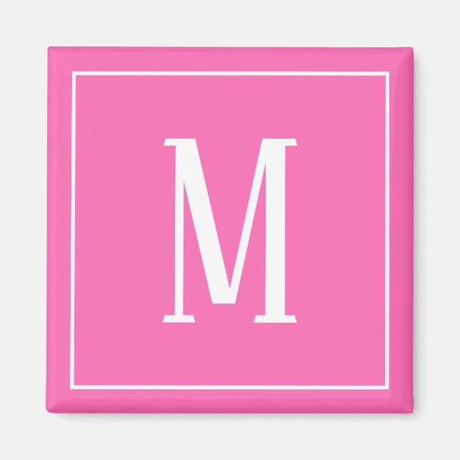 Íman Ímã Quadrado Branco em Rosa com Monograma (Frente)