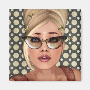 Íman Ímã quadrado chique retro da colmeia de Belinda