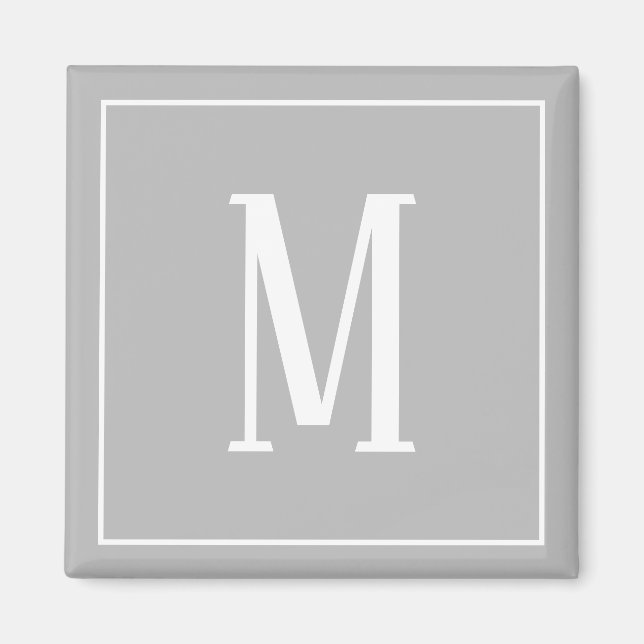 Íman Ímã Quadrado com Monograma Branco no Cinza (Frente)