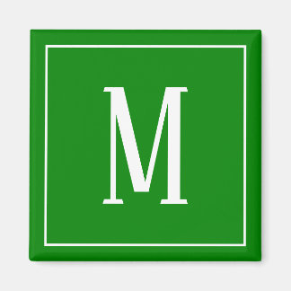 Íman Ímã Quadrado com Monograma Branco no Verde