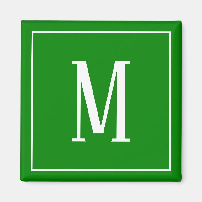 Íman Ímã Quadrado com Monograma Branco no Verde (Frente)