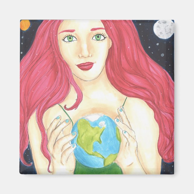 Íman Ímã Quadrado de 5 cm - Garota Espacial (Frente)