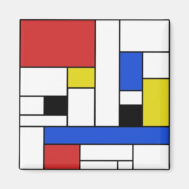 Íman Ímã Quadrado de 5 cm Linhas Mondrian (Frente)