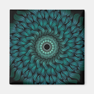 Íman Ímã Quadrado de Arte Mandala Teal Zentangle