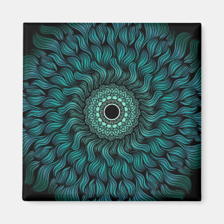 Íman Ímã Quadrado de Arte Mandala Teal Zentangle