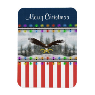 Íman Ímã quadrado do Feliz Natal patriótico de Eagle