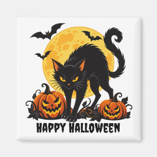 Íman Ímã Quadrado Gato Preto Feliz Halloween