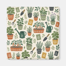 Ímã Quadrado Ilustrado de Jardim Pequeno