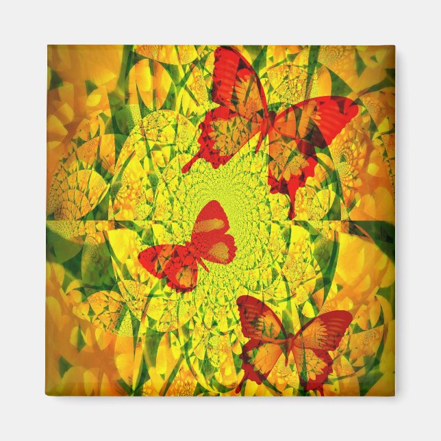 Íman Ímã Quadrado Mandala de Borboleta (Frente)