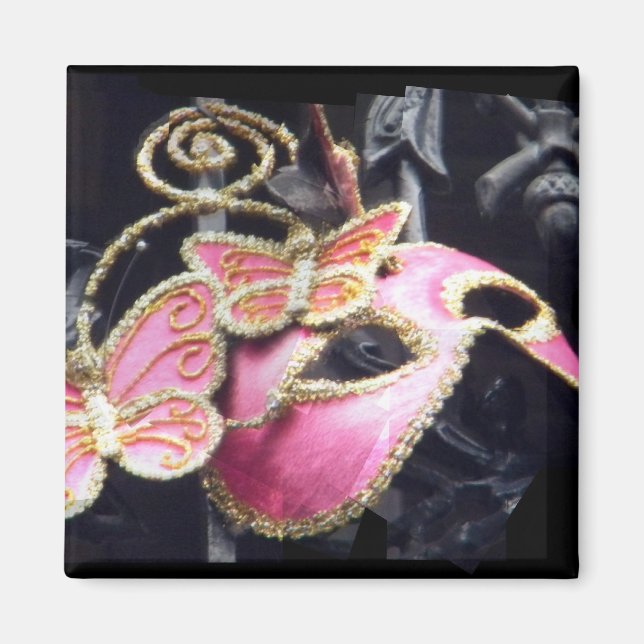 Íman Ímã Quadrado Máscara Mascarada Rosa (Frente)
