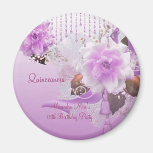 Íman Ímã Quinceanera 15º Lilás Rosa Floral Branco