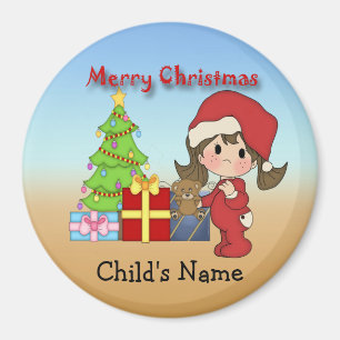 Íman Ímã redondo da menina da criança do Natal